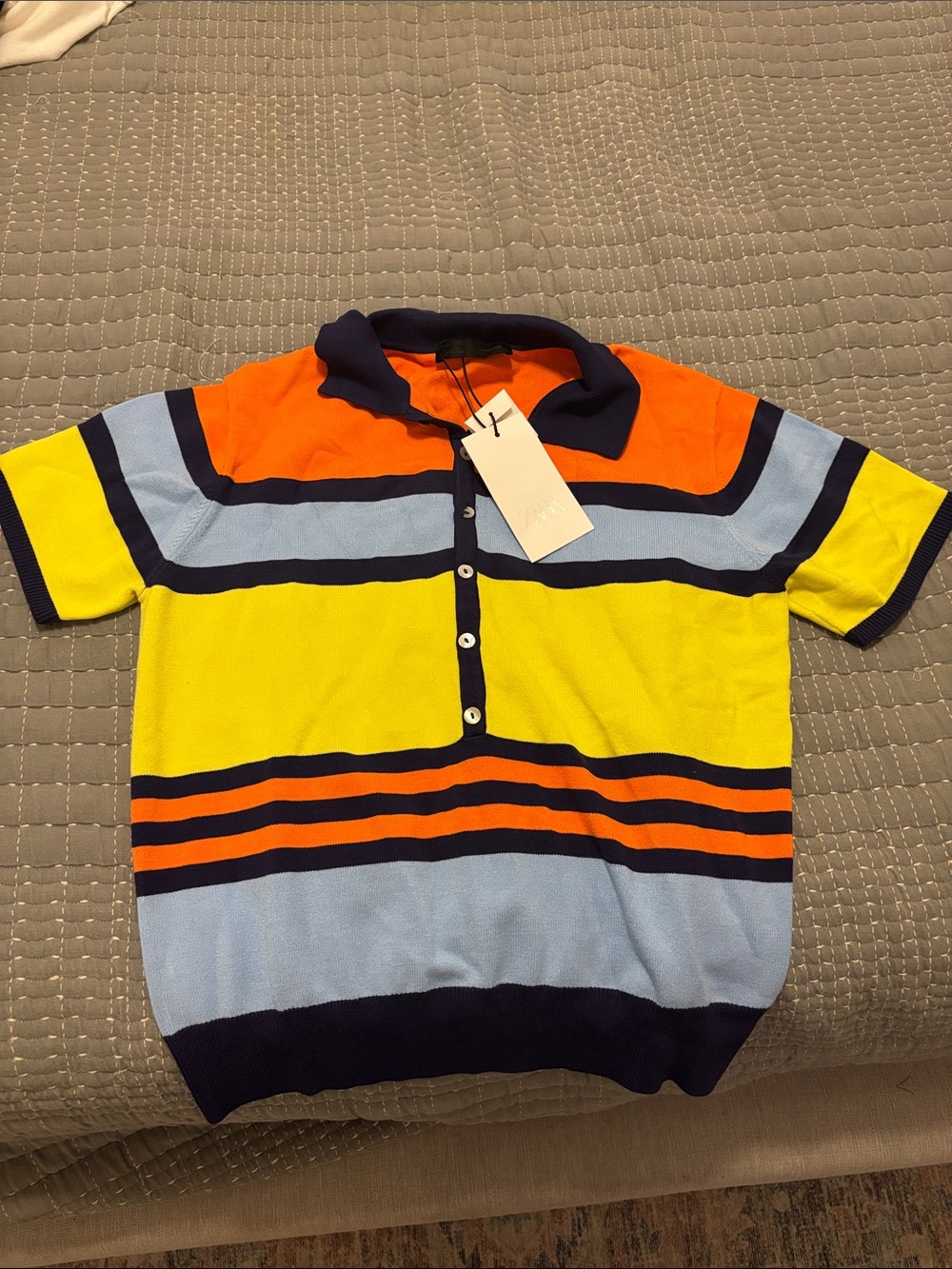 Zara Colorblock Striped Polo - Yellow, Orange, Light Blue, Navy